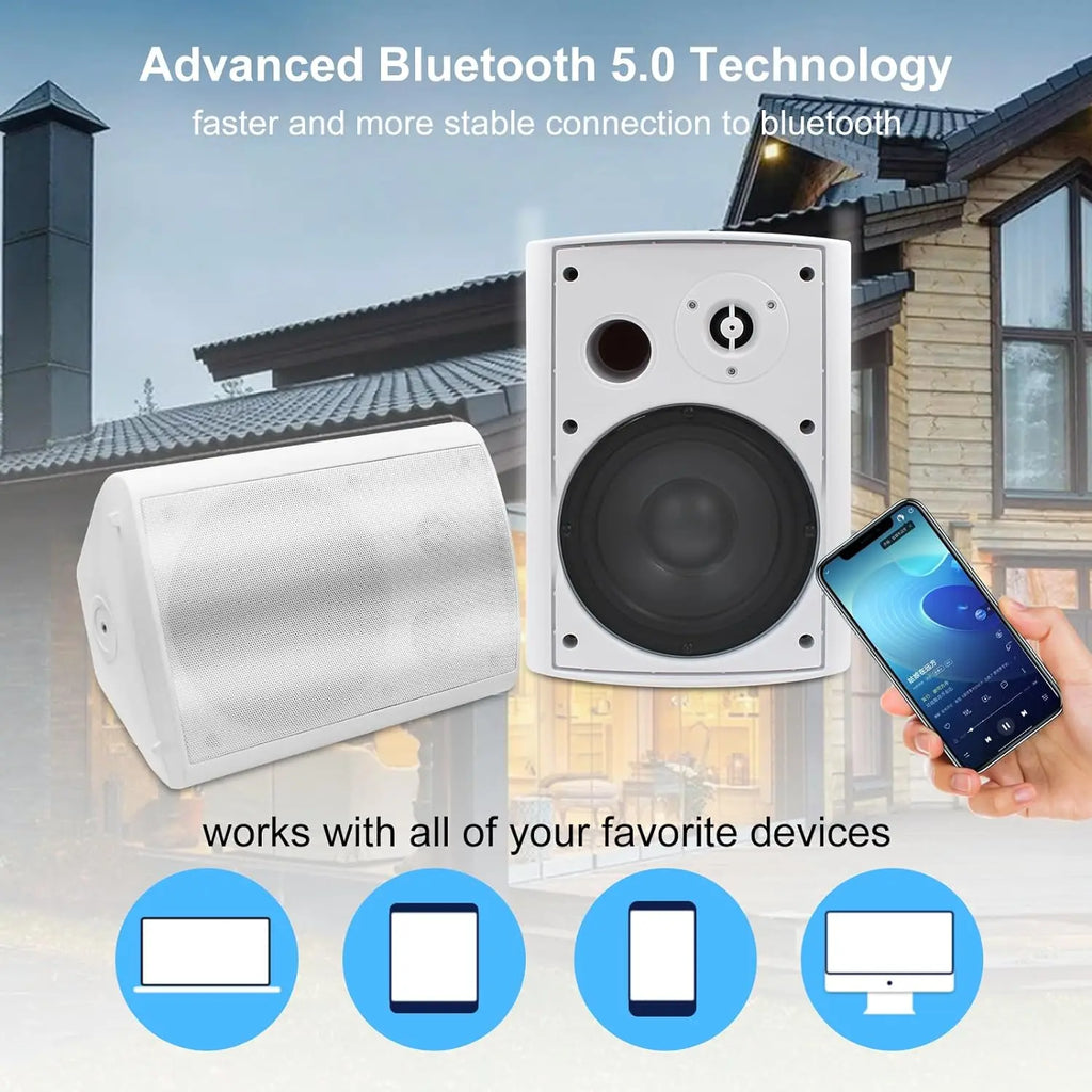 Herdio 6.5 Inch Outdoor Bluetooth Speaker 400W Waterproof Weather Resistant for Patio Garage Home Indoor Outdoor