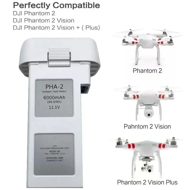 11.1V 6000mAh Li-polymer Drone Battery for Phantom 2, Phantom 2 Vision, Phantom 2 Vision Plus High Quality Compatible Battery