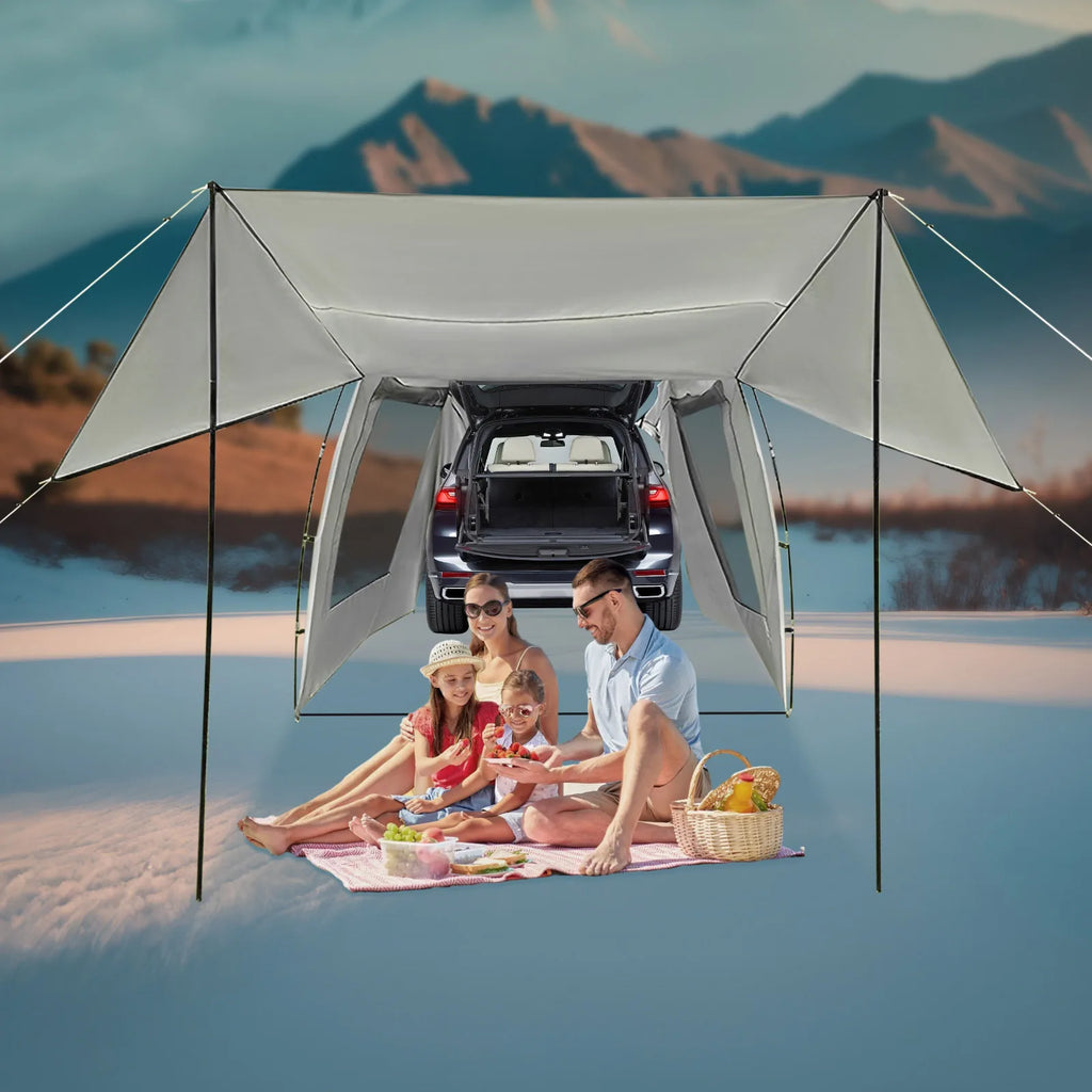 4.85*2.4*1.95m Car Awning Outdoor Tent Car 210T Polyester Fabric Tent Attachment for Camping Car Camping Tent
