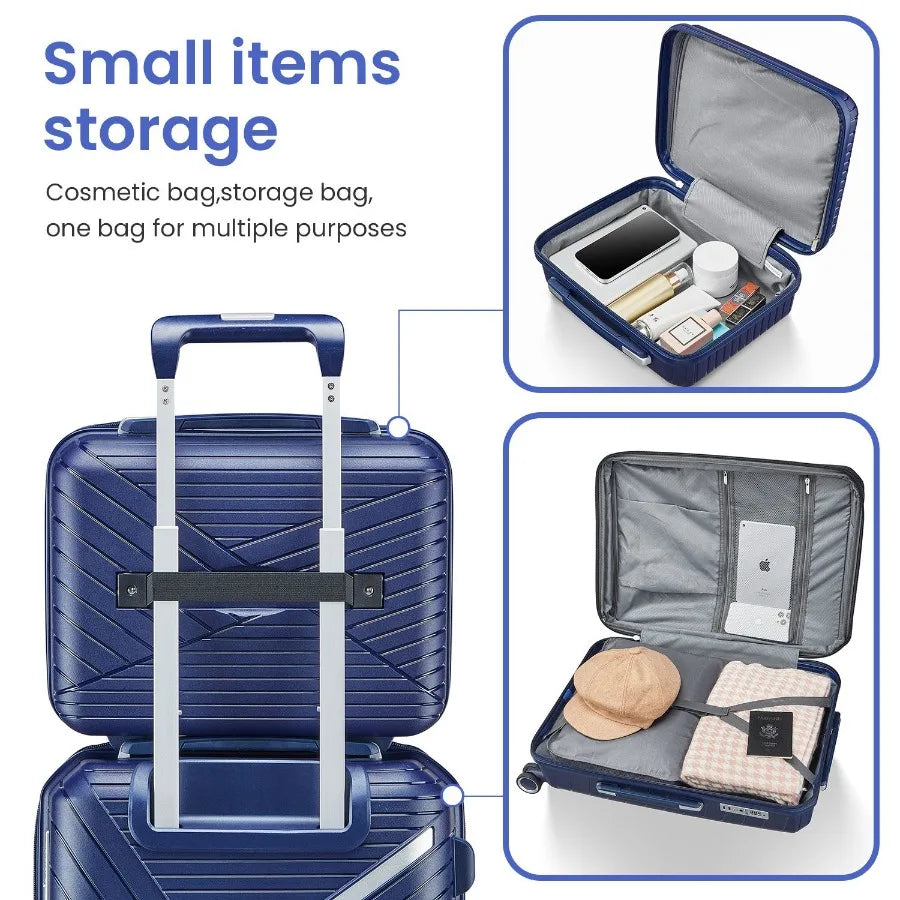 Travel luggage set: 4-piece expandable lightweight suitcases 14/20/24/28 inch , PP material, black, 360 mute spinner wheels, TS