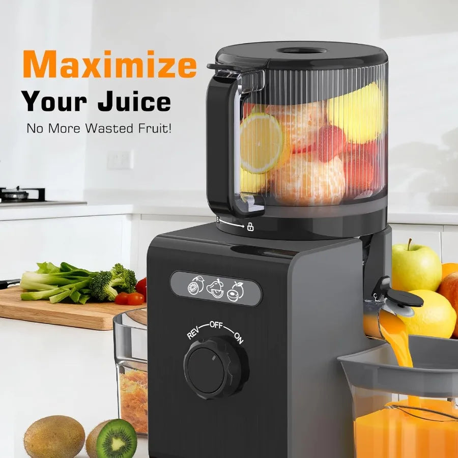 Cold Press Juicer Machines with 6.5 Large Feed Chute for Whole Vegetables Fruits High Juice Yield Black