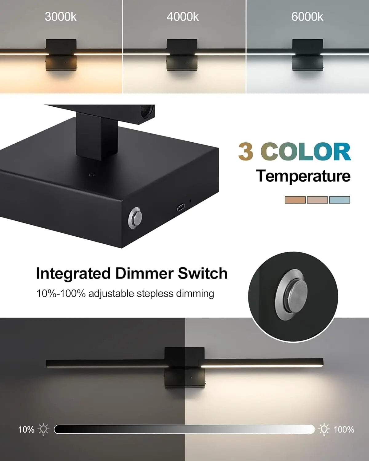 Wireless Rechargeable Wall Sconces Set of Two with Remote, Dimmable 3000K-6000K, Timer Function for Living Room, Bedroom