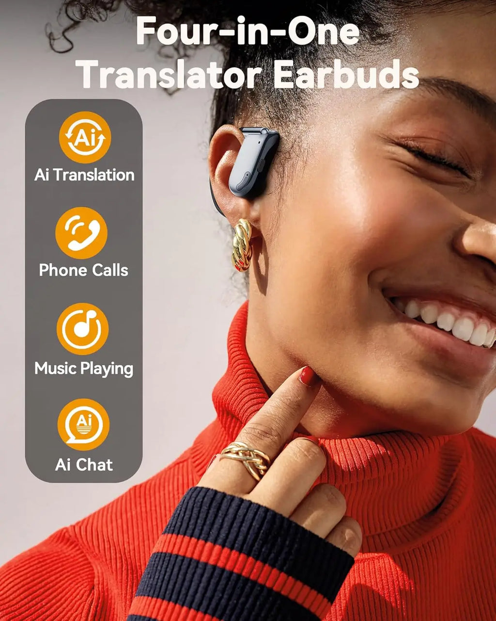 AI Translation Earbuds Real Time 164 Languages Translator 90H Playtime Bluetooth LED Display for Travel Business Learning Black