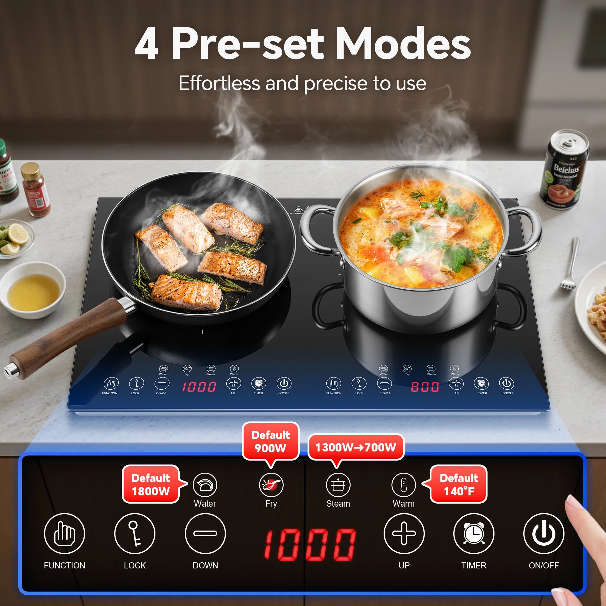 24/36 inch 1800/10800W  2/5 Burner Induction Cooktop Touch Control in Black 8/9 Power Level