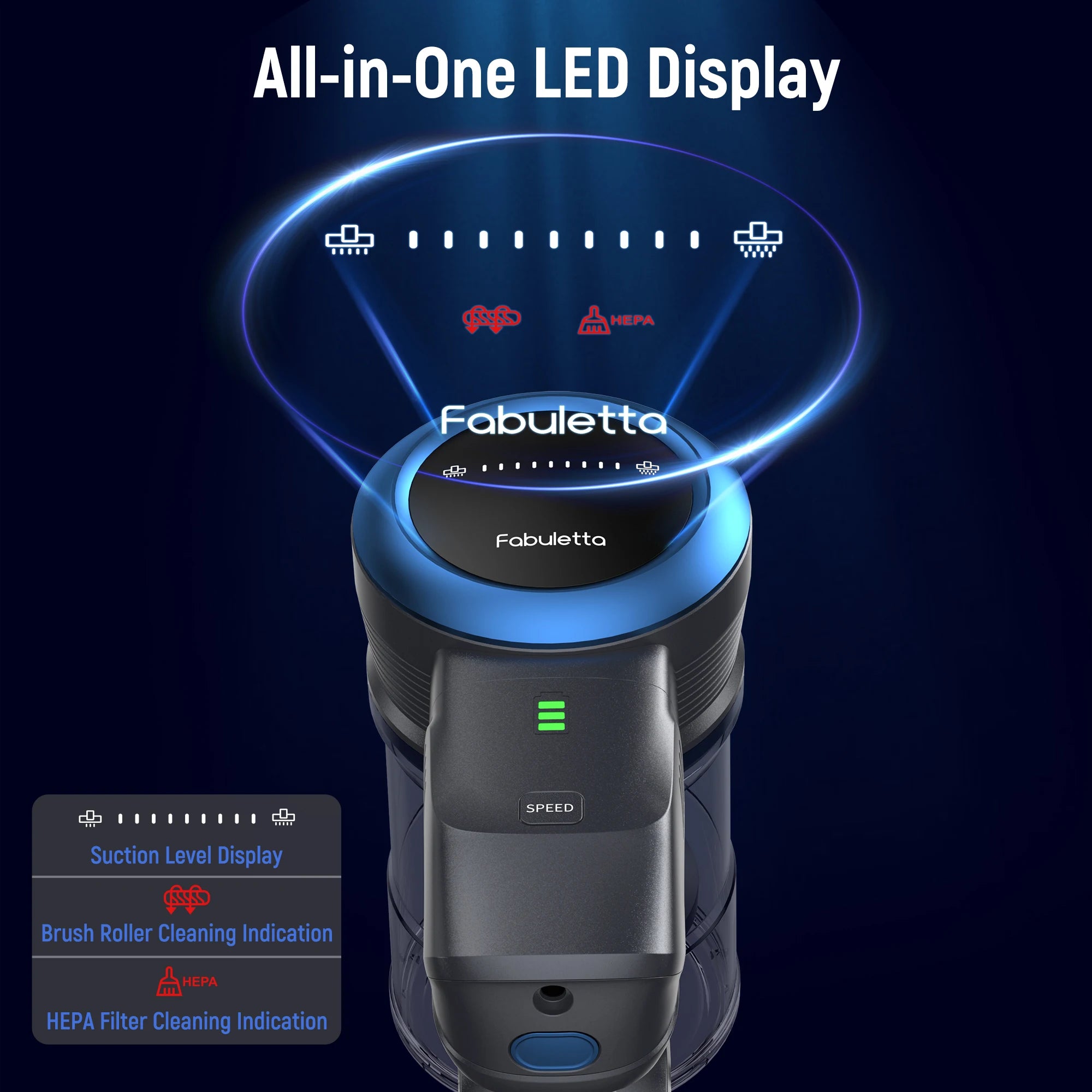 Fabuletta Cordless Vacuum Cleaner, 24Kpa Powerful Suction Stick Vacuum Cleaner With 250W Brushless Motor, LED Display