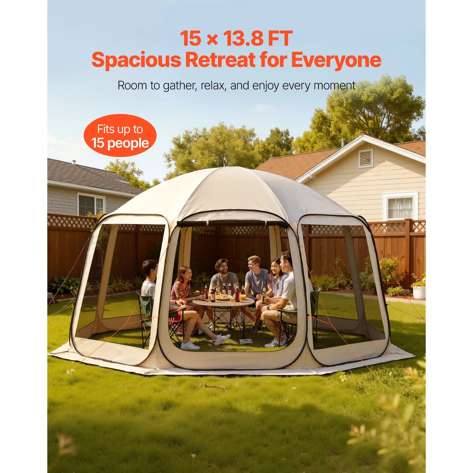 Pop-Up Screen Tent 15 x 13.8 ft for 12-15 People with Carry Bag