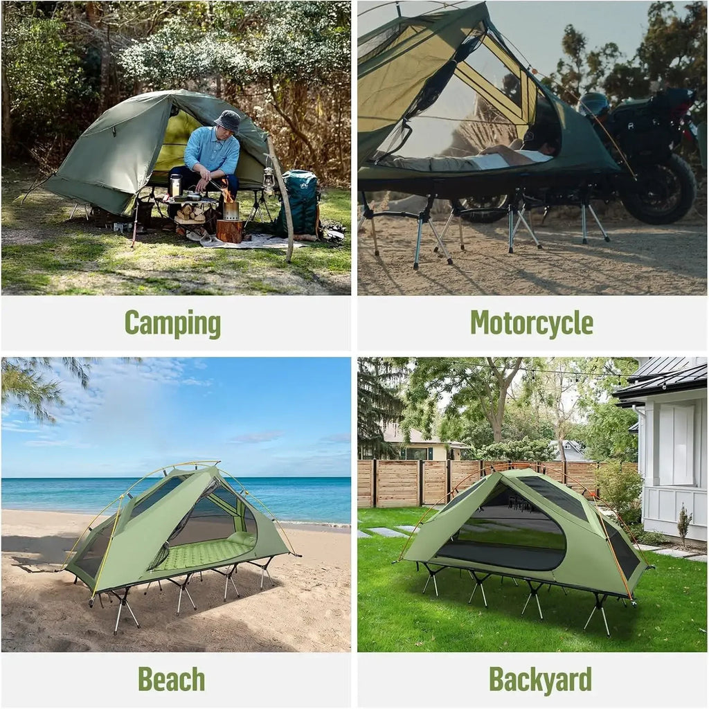 wCamping Cot Tent - Waterproof 1-Person Off-Ground Combo Cot Bed for Adults Portable Easy Set-up Tent Outdoor Shower