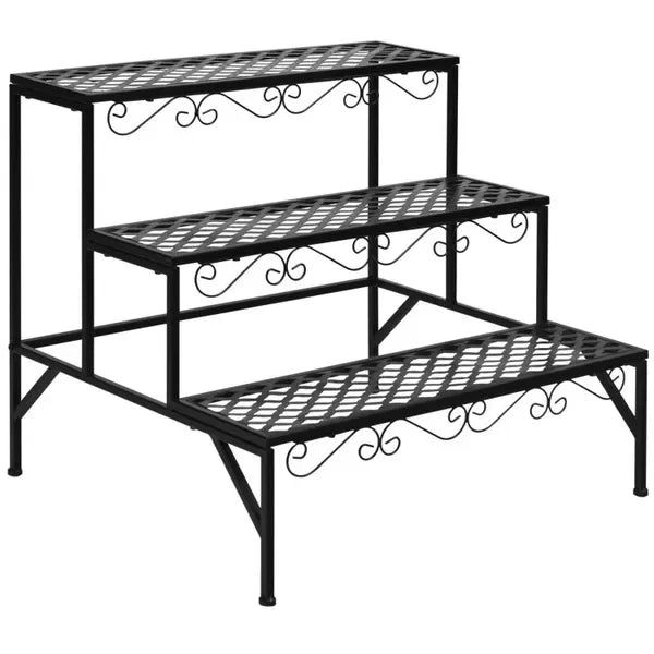 Elegant Three-Tier Metal Plant Stand with Modern Design for Indoor or Outdoor Use, Rust-Resistant Finish, Perfect for Flowers