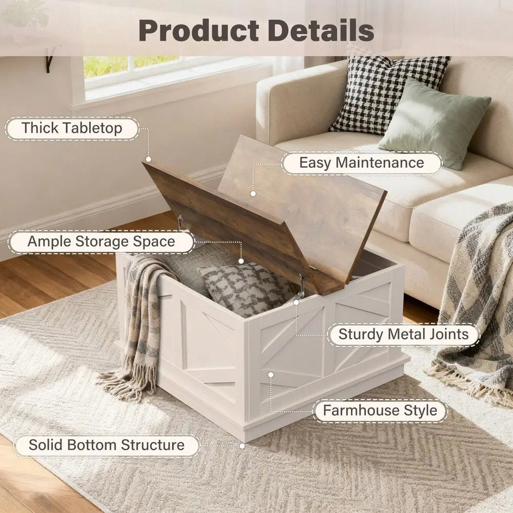 31.5 Lift Top Coffee Table With Storage, Square Coffee Tables For Living Room