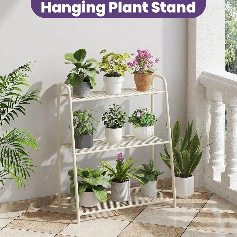 Corner Plant Stand, Metal Black Flower Pot Rack, Indoor Outdoor Heavy Duty Shel F Cream, 3 Tier