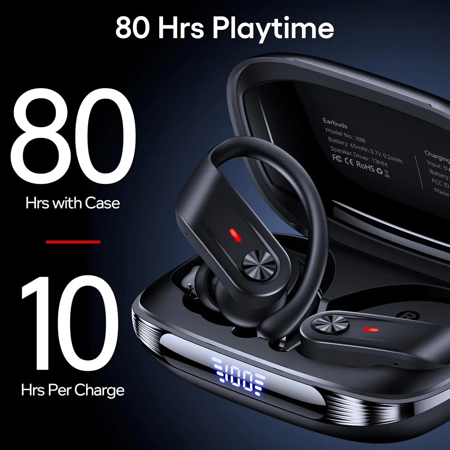 Hybrid ANC Wireless Earbuds, 80H Playtime, Hi-Res Audio, Transparency Mode, IPX7 Waterproof for Sports Travel