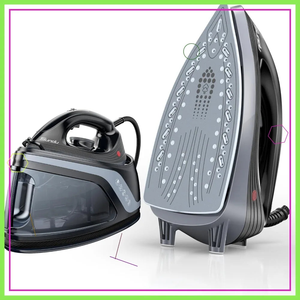 1500W Steam Iron for Clothes, Rapid Heating Ceramic Soleplate, Precise Thermostat Dial, Self-Cleaning, Auto-Off, 44oz Tank