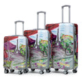 20/24/28 3 pcs/set in PC Spinner Wheel Luggage, Carry on Suitcase, With Printed pattern and Combination Lock (Coffee+Iron Tower)