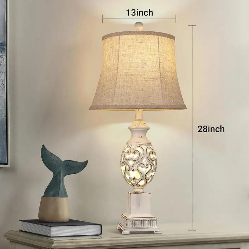 Set of 2 Table Lamps, 28" Tall Bedside Lamps with Nightlight, Rustic Farmhouse Nightstand Lamps with Linen Shades for Living