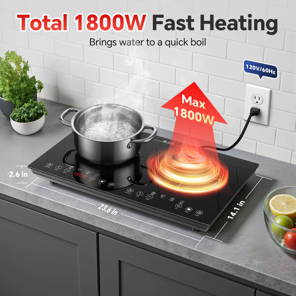 24/36 inch 1800/10800W  2/5 Burner Induction Cooktop Touch Control in Black 8/9 Power Level