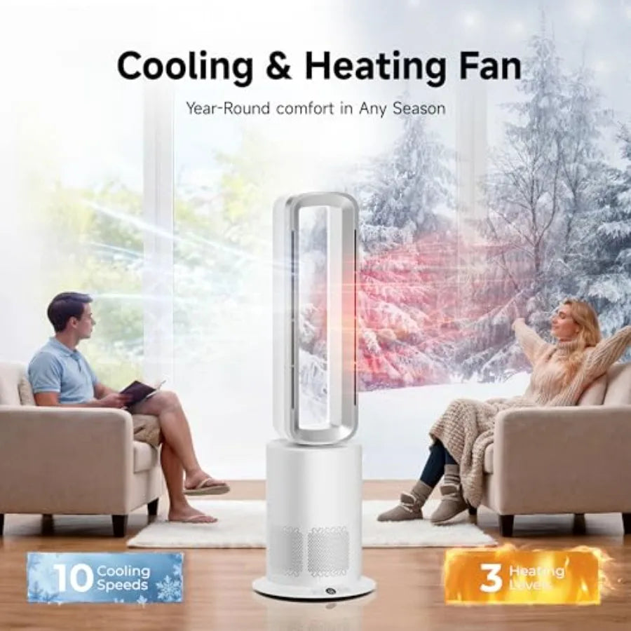 TP09Pro Commercial Bladeless Tower Fan 3-in-1 Air Purifier Space Heater Cooling Fan with Remote Control HEPA H13 Filtration for