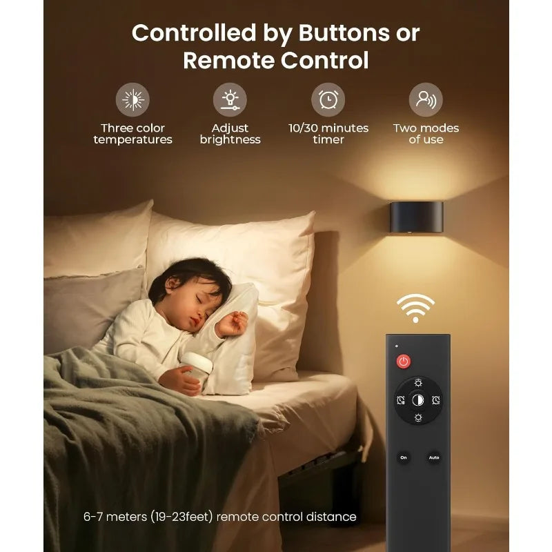 4 Pack Motion Sensor Wall Lamp with Remote Control 3 Colors Wireless Wall Light LEDBlack-