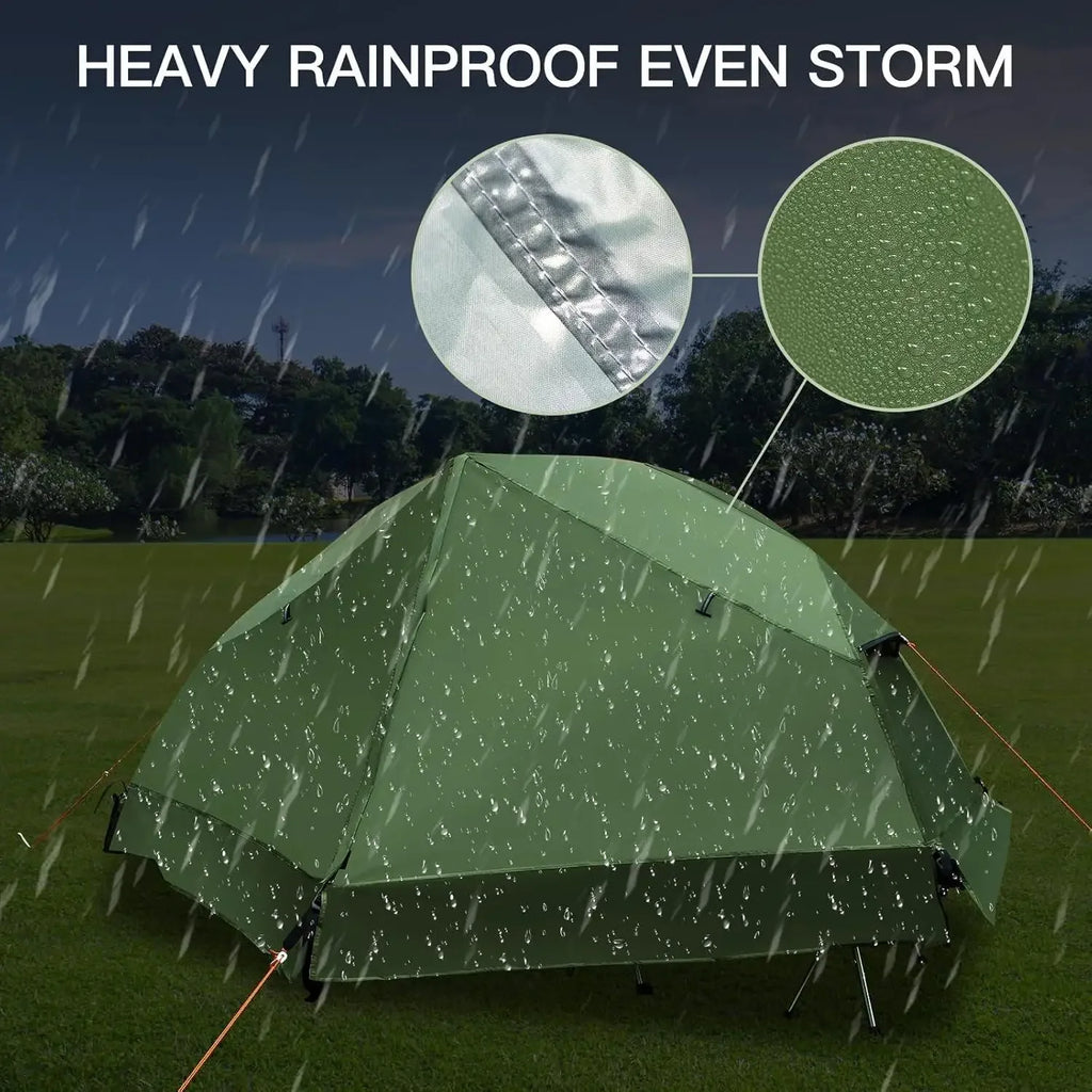 wCamping Cot Tent - Waterproof 1-Person Off-Ground Combo Cot Bed for Adults Portable Easy Set-up Tent Outdoor Shower