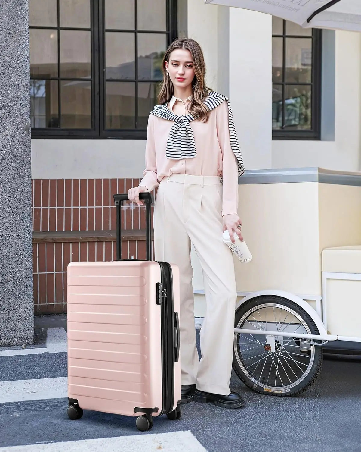 24 Inch Expandable Hard Shell PC Suitcase with Smooth Spinner Wheels, Lightweight Travel Luggage TSA Approved in Pink