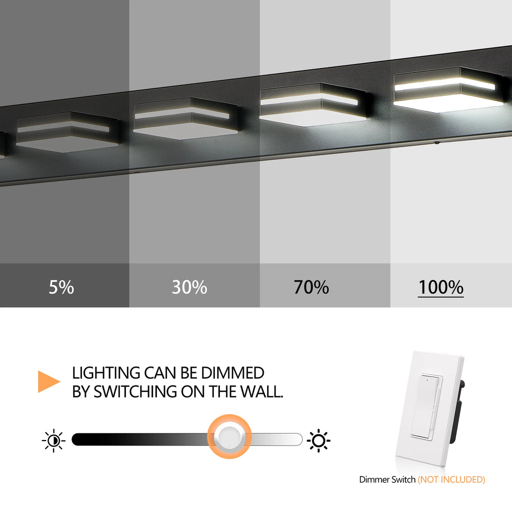 6-Lights  Modern Black LED Vanity Light, Wall Sconce for Bathroom and Mirror, Sleek Minimalist Design, Energy-Efficient