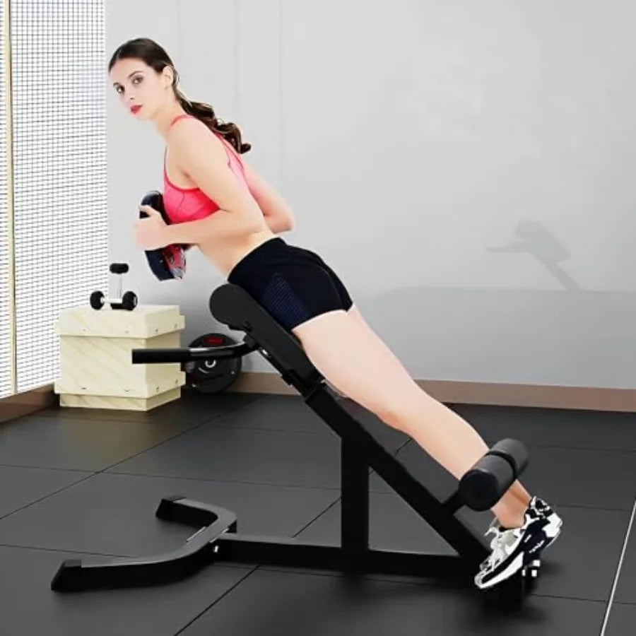 Adjustable Back Roman Chair Hyperextension Bench for Home Gym Abs and Glute Workout Equipment in Black Steel with Durable Foam