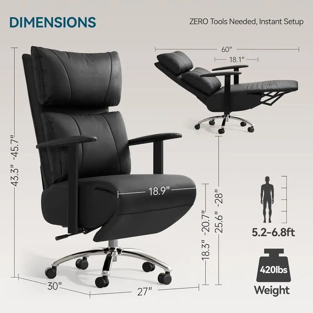 Ergonomic Zero Gravity Reclining Office Chair with Adjustable Headrest and Footrest, 170° Comfortable Leather Executive Desk Cha