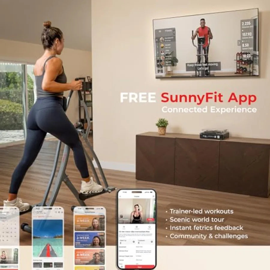 Foldable Air Walk Elliptical 30 Long Stride Full-Body Cardio Cross Trainer Glide Exercise for Home Office with SunnyFit App via