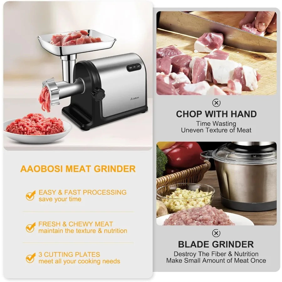 Heavy Duty Electric Meat Grinder with 3000W Motor for Home Kitchen Use Stainless Steel Construction with 3 Grinding Plates 3 Sa