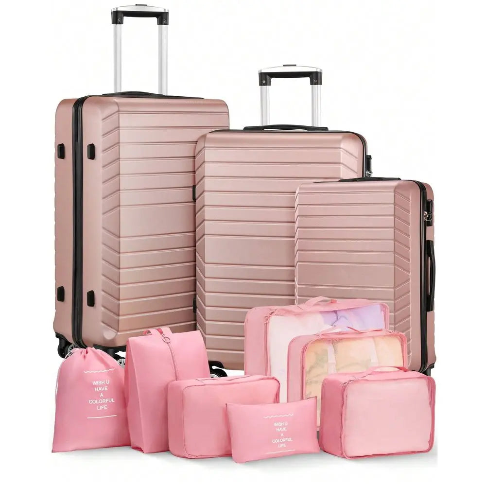 Set 3 Piece Luggage Set ABS Hardside Suitcase With Spinner Wheels,7 Set Packing Luggage Packing Organizers, Mesh Travel Cubes Wi