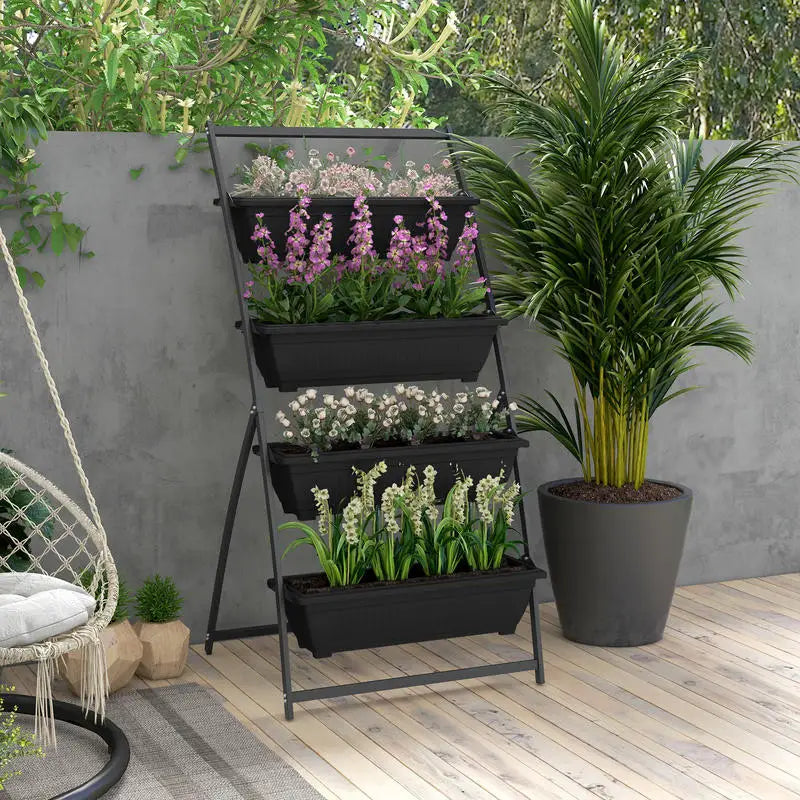 4-Tier Vertical Raised Garden Planter with 4 Boxes, Outdoor Plant Stand Grow Container for Vegetable & Flowers, Black