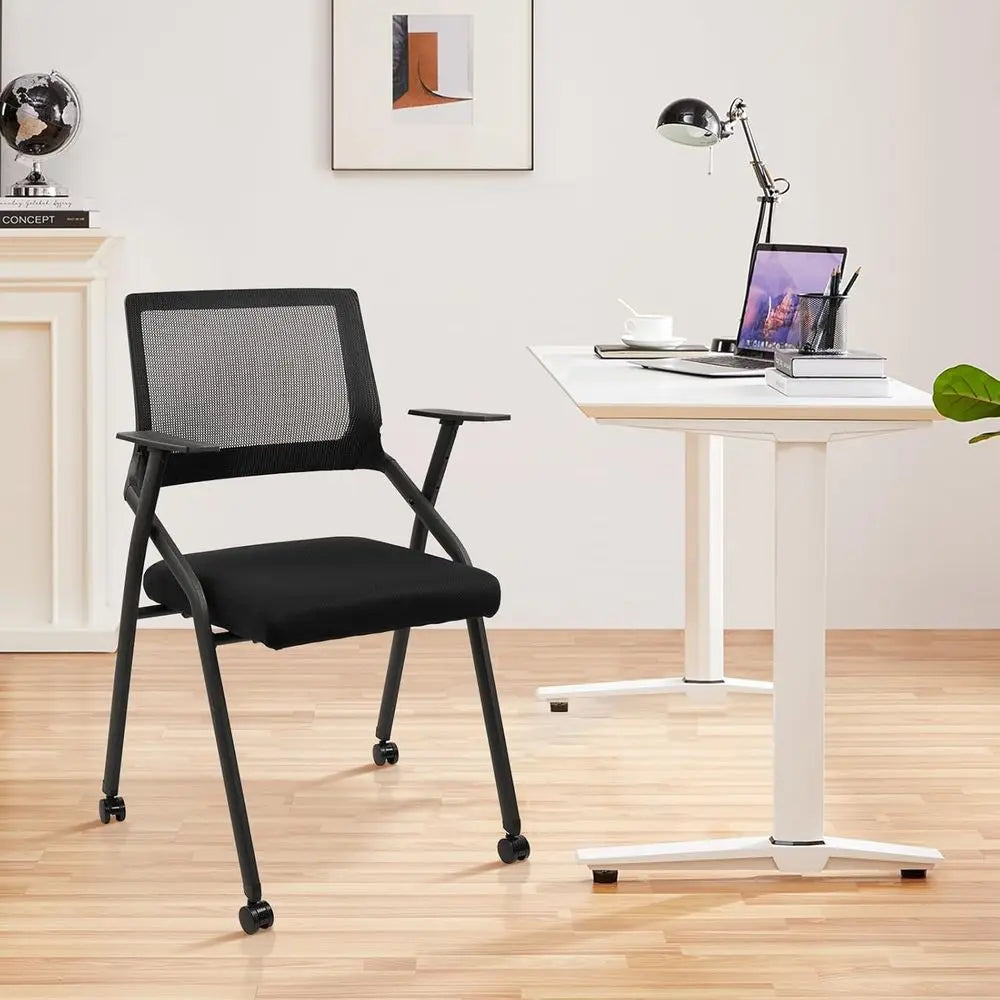 Stackable Ergonomic Conference Chairs, Mesh Office Chairs with Arms and Wheels, Suitable for Lobby, Church, School, and Training