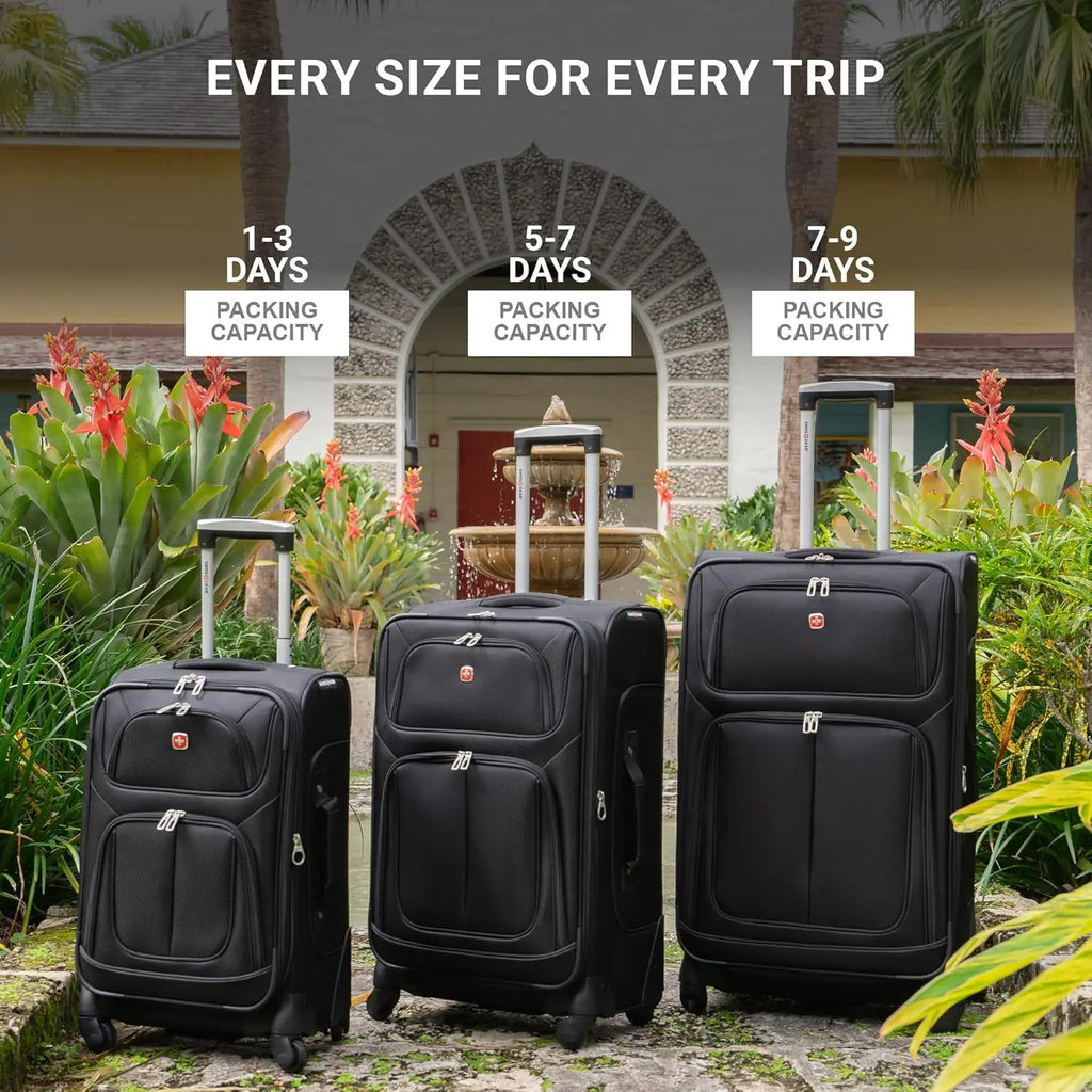 Expandable Spinner Luggage, Durable Lightweight Travel Suitcase, Black, Checked-Large 29-Inch