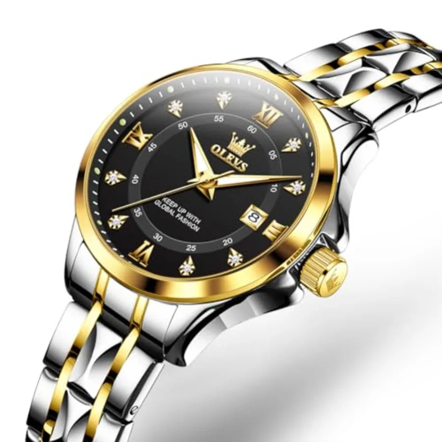 OLEVS Luxury Diamond Small Female Watches - Stainless Steel Bracelet, Waterproof Business Dress Analog Lumius Date Ladies Watch