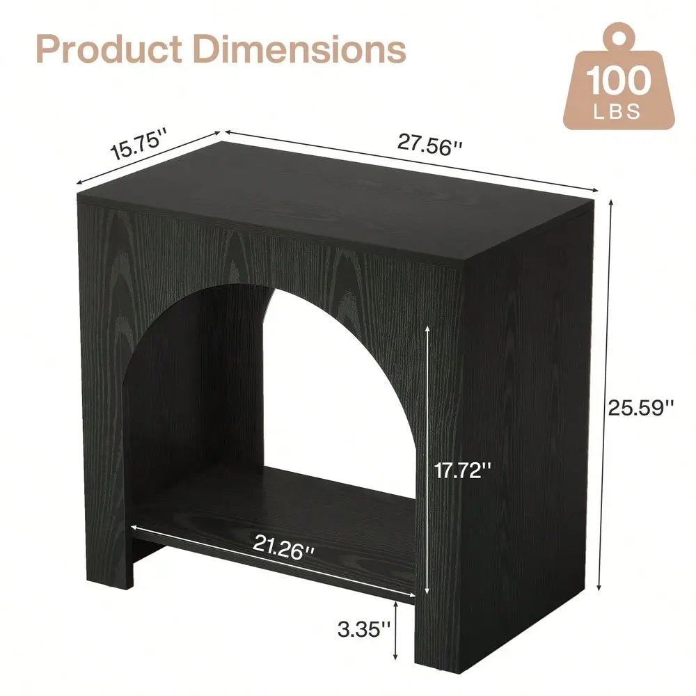 Farmhouse End Side Table, Large Sofa Side Table With HeavyDuty Wooden Pedestal For Living Room, Bedside Nightstand With Storage