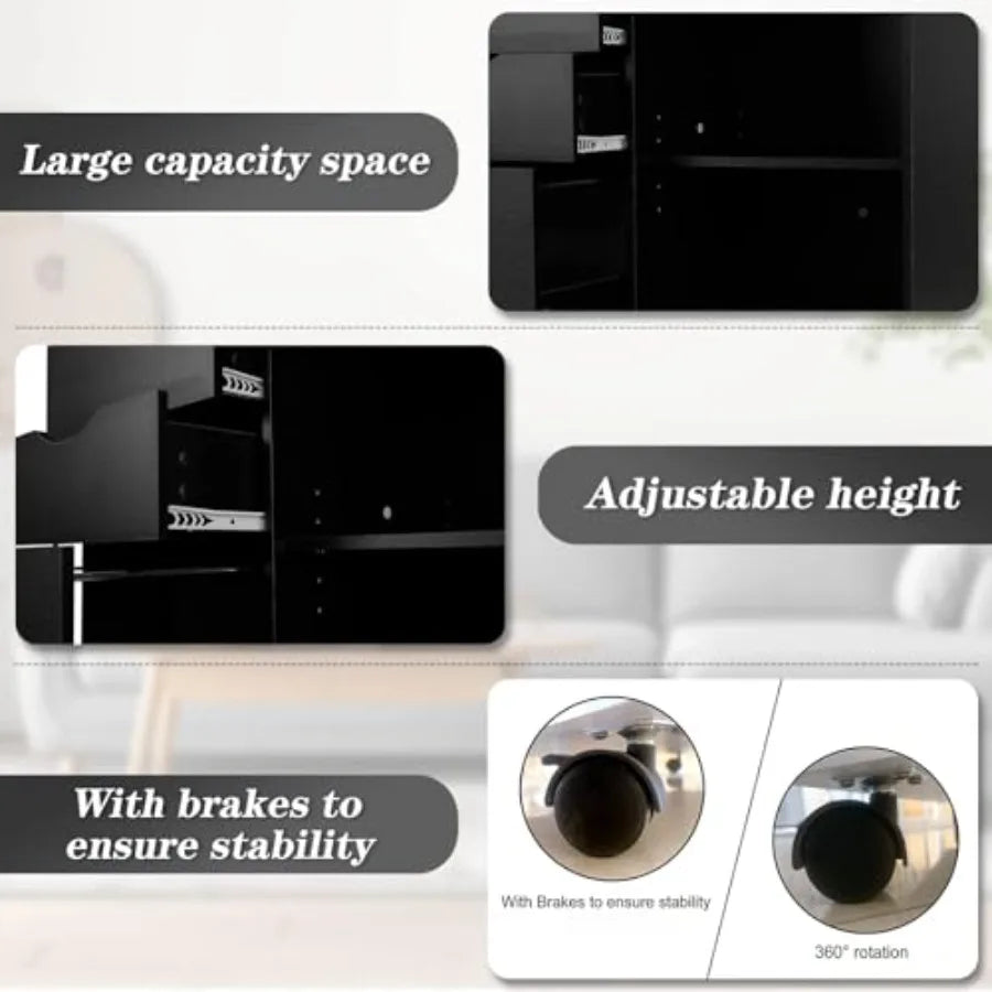 3-Drawer with Shelf Wood File Cabinet Mobile Lateral Filing Cabinet with Rolling Wheel Printer Stand and Open Adjustable Storag