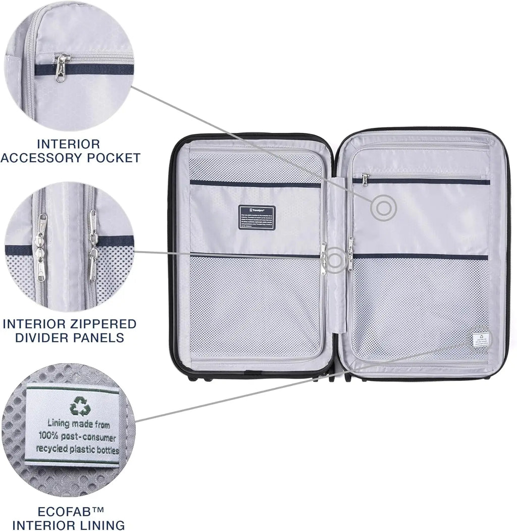 Lightweight Expandable Carry-On Luggage with 8 Spinner Wheels, TSA Lock, Black Hard Shell Suitcase, 20-Inch