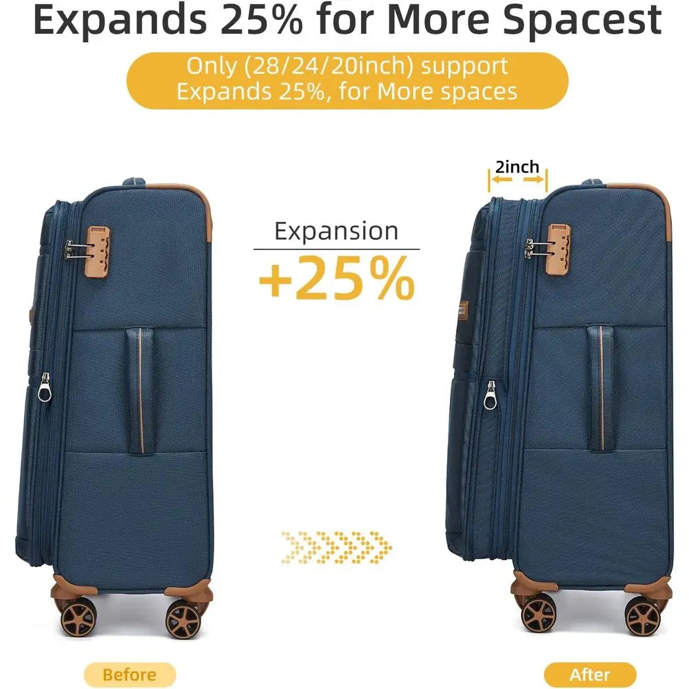 4-Piece Spinner Luggage Set with 360° Wheels - Carry-On Suitcases (28/24/20/18) Navy Blue