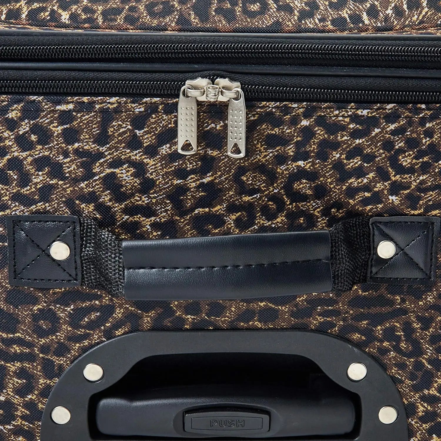 Leopard Print 4-Piece Softside Luggage Set with Aluminum Handle, Sizes 14/19/24/28 Inches for Travel