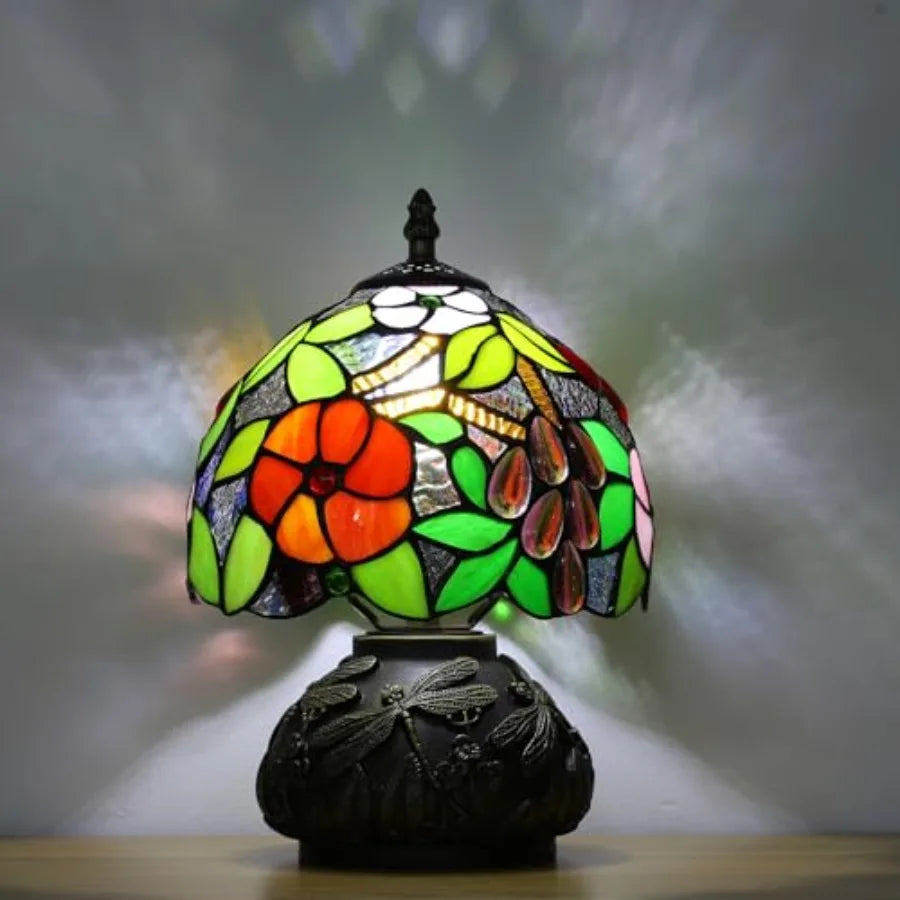 Tiffany Style Small Table Lamp for Bedroom3 Color-temperatures Stained Glass Night Light Antique Nightstand Bedside Lamps Livin