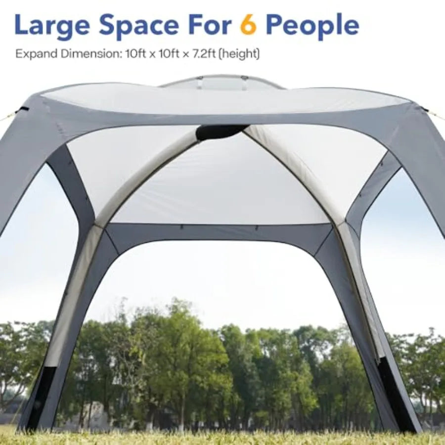 10x10ft Inflatable Air Canopy Tent with 4 Removable Side Panels for 6-8 People in White and Grey Instant Setup for Garden Beach