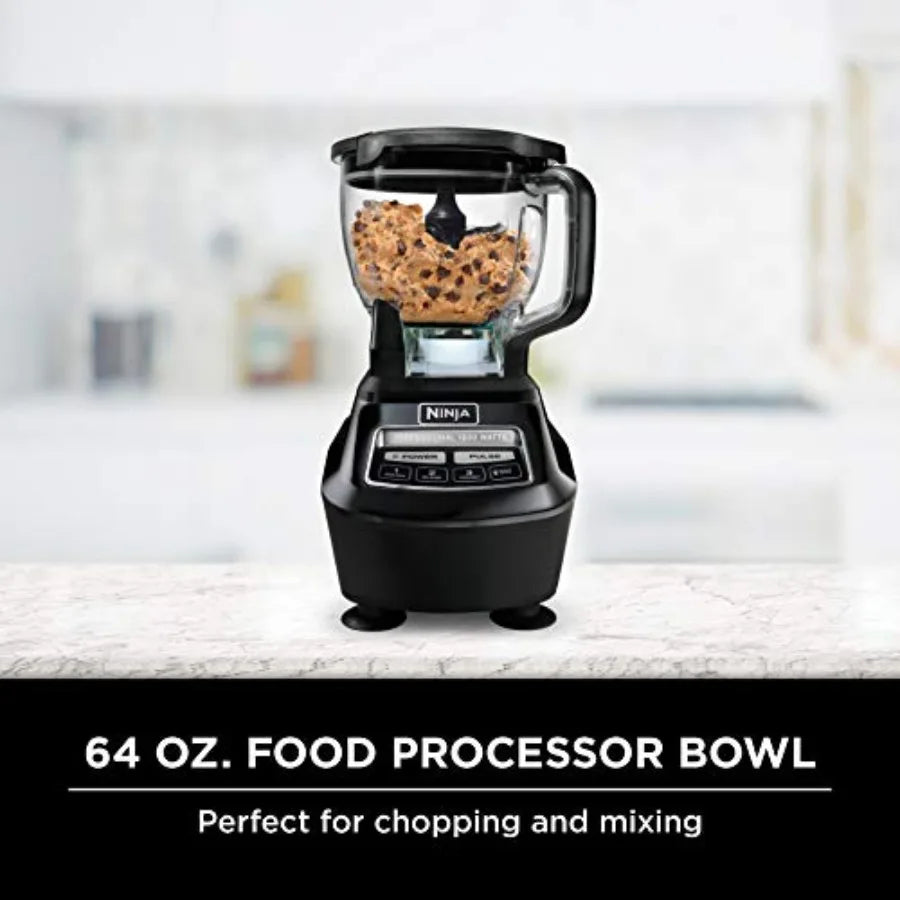Mega Kitchen System 1500W 72 oz Full-Size Blender 8-Cup Food Processor with 2 16 oz Cups Black BL770