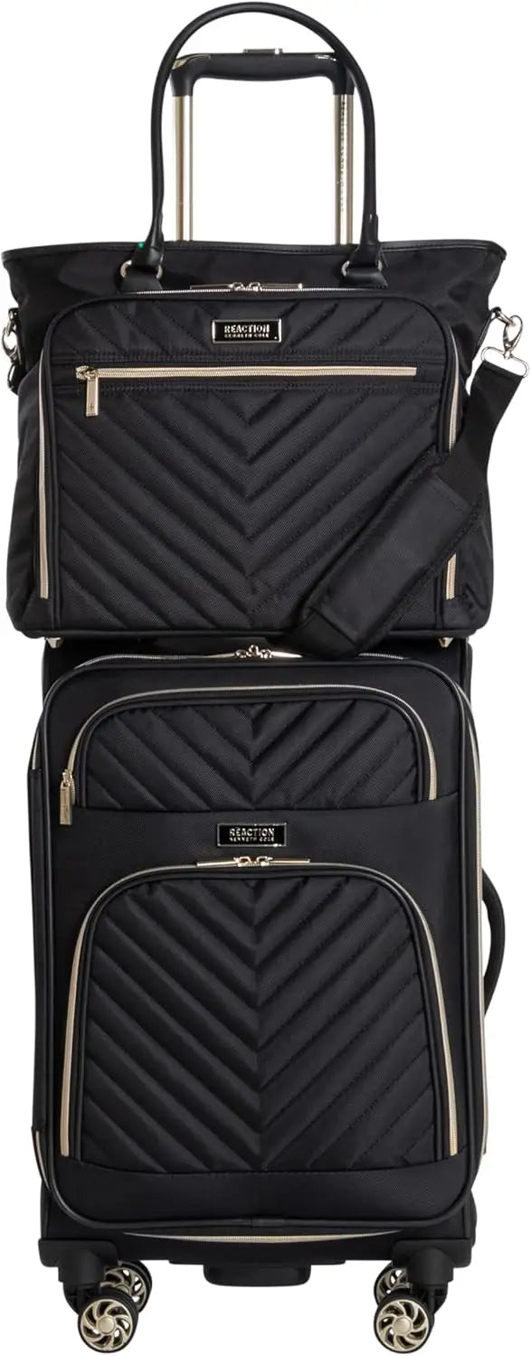 20" Expandable 8-Wheel Carry-On Suitcase & Matching 15" Laptop Tote Bag, Black - Durable Travel Bundle