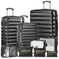 3 Piece Luggage Sets ABS Hardshell Suitcase with Spinner Wheels in Black with 6PC Packing Bags for Travel and Business Use