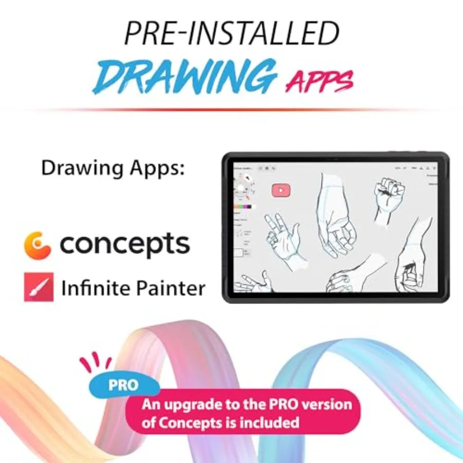Standalone graphics tablet for artists: laminated 2K display Android 14 included stylus pen lifetime PRO drawing tutorials apps