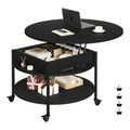 Desk, Round Lift Top Coffee Table With Wheels, Circle Center Table With Storage And Compartment, 26.77 Rolling Coffee Table Liv