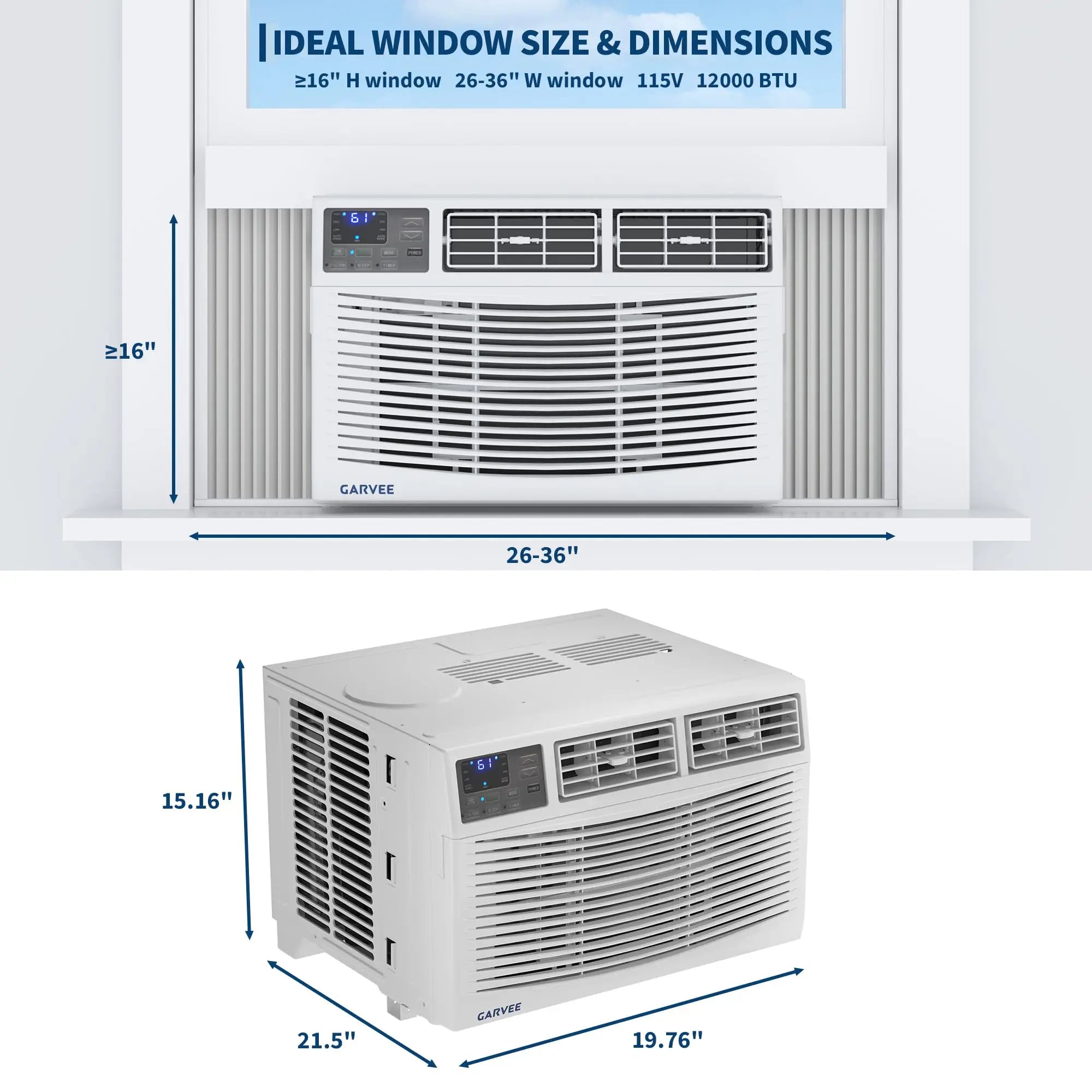 12000 BTU Window Air Conditioner Cools 550 Sq Ft, Quiet AC Unit With Remote, Auto-Cool & Energy Saving For Bedroom Office