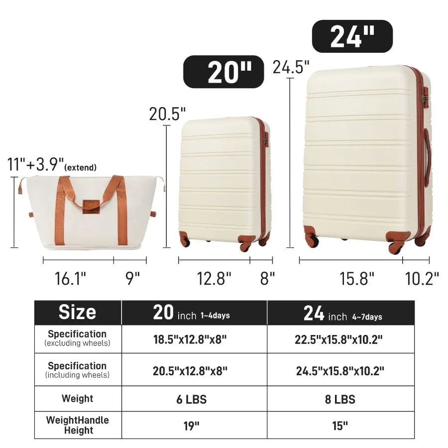 Hardshell luggage sets for travel: polycarbonate, black, ultra-lightweight with TSA lock and smooth spinner wheels