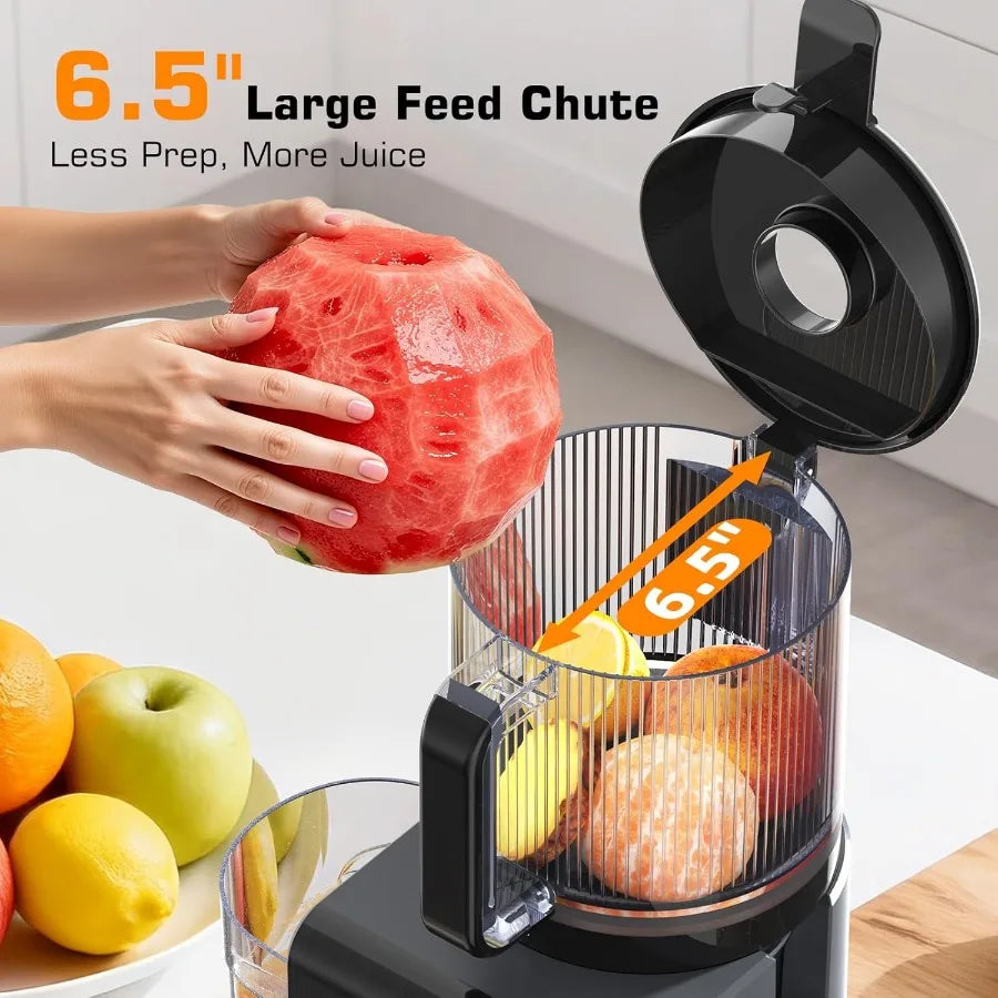 Cold Press Juicer Machines with 6.5 Large Feed Chute for Whole Vegetables Fruits High Juice Yield Black