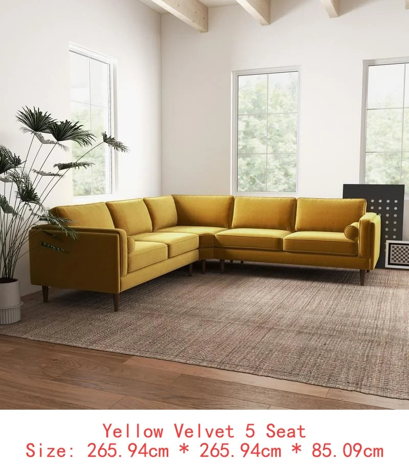 Amber Yellow Velvet Corner Sectional SofaNew Title: "Velvet Corner Sectional Sofa in Amber Yellow - Comfortable and Stylish