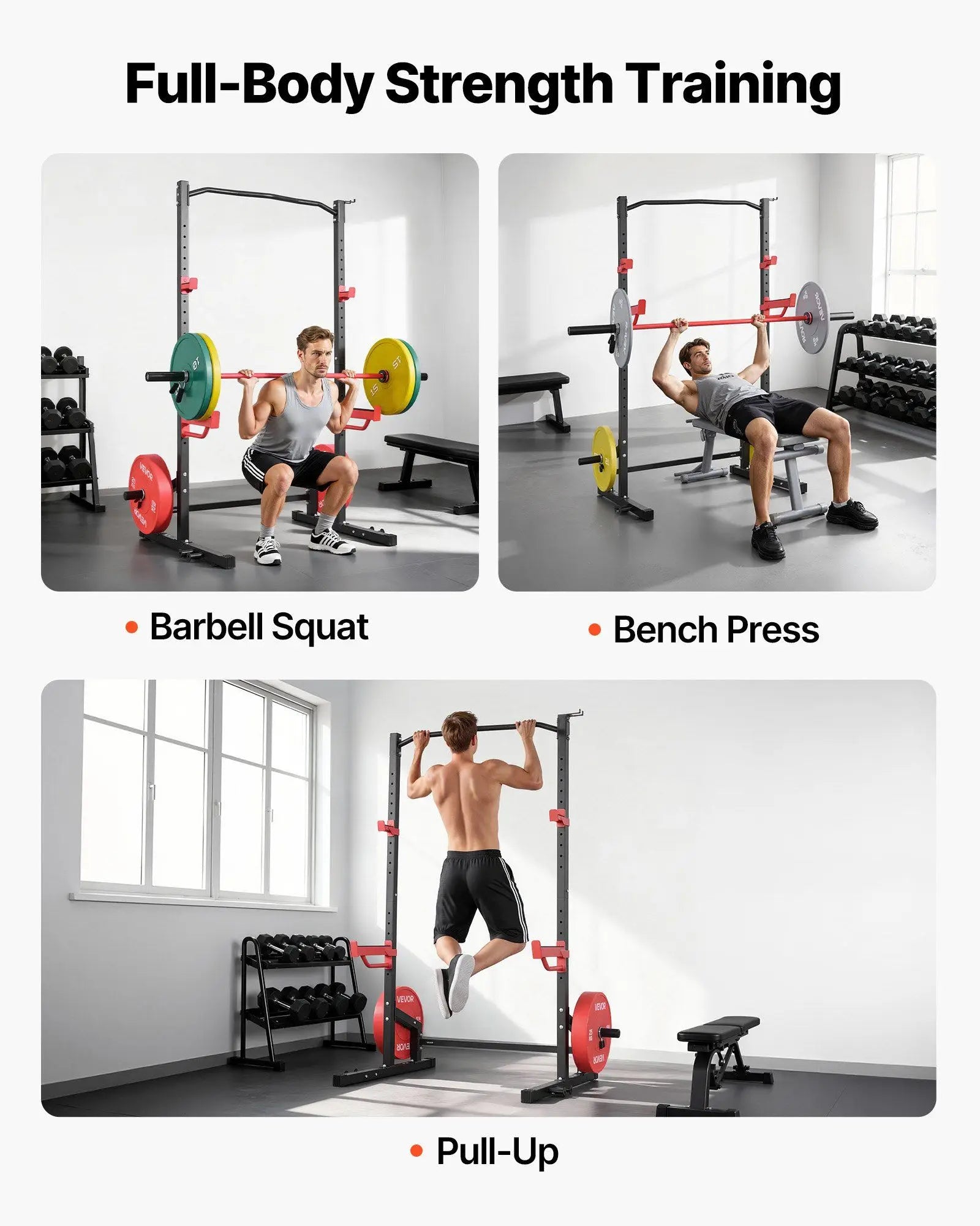 Power Cage Squat Rack, Multifunctional Power Rack Home Gym, 1000LBS Strength Training Workout Equipment with 4 Band Pegs,